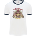 Hell Riders Motorcycle Motorbike Biker Mens White Ringer T-Shirt White/Navy Blue