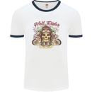 Hell Riders Motorcycle Motorbike Biker Mens White Ringer T-Shirt White/Navy Blue