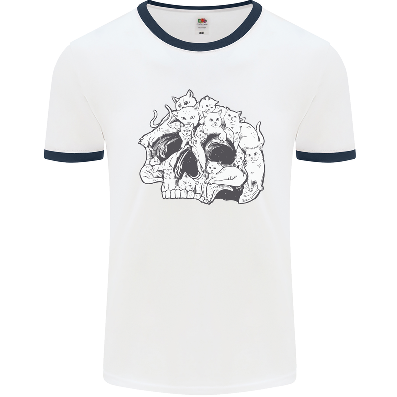 A Skull Made of Cats Mens White Ringer T-Shirt White/Navy Blue