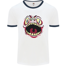 Four Eyed Scary Monster Halloween Mens White Ringer T-Shirt White/Navy Blue