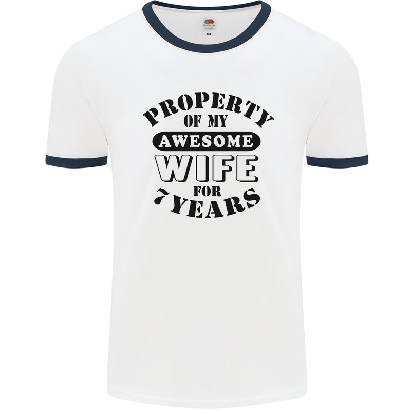 7th Wedding Anniversary 7 Year Funny Wife Mens Ringer T-Shirt White/Navy Blue