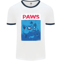 Paws Funny Cat and Goldfish Parody Mens White Ringer T-Shirt White/Navy Blue