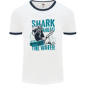 Shark Ahead Funny Diver Scuba Diving Mens White Ringer T-Shirt White/Navy Blue