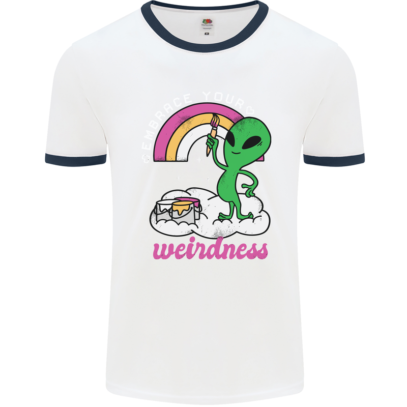 Alien Embrace Your Weirdness Funny LGBT Mens White Ringer T-Shirt White/Navy Blue