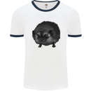 A Hedgehog Drawing Mens White Ringer T-Shirt White/Navy Blue