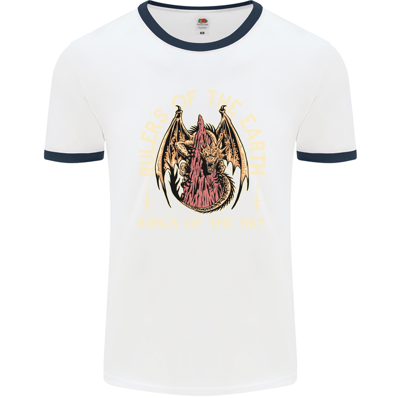 Dragons Rulers of the Earth Fantasy RPG Mens White Ringer T-Shirt White/Navy Blue