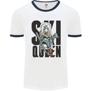 Ski Queen Funny Skiing Mens Ringer T-Shirt White/Navy Blue