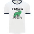 T-Rex Hates Weights Funny Gym Workout Mens White Ringer T-Shirt White/Navy Blue