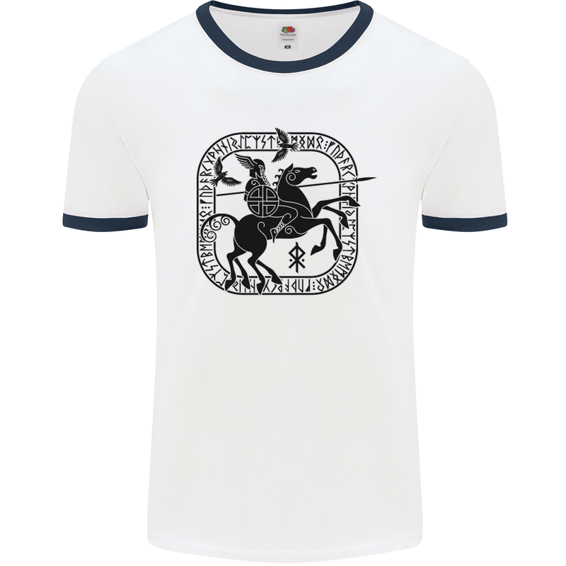 Odin Wotan Vikings Valhalla Norse Mythology Mens White Ringer T-Shirt White/Navy Blue