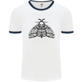 A Gothic Moth Skull Mens White Ringer T-Shirt White/Navy Blue