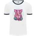 A Meditating Elephant Yoga Spiritual Mens White Ringer T-Shirt White/Navy Blue