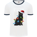 Meowy Christmas Tree Funny Cat Xmas Mens White Ringer T-Shirt White/Navy Blue