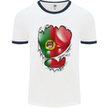 Gym Portuguese Flag Ripped Muscles Portugal Mens White Ringer T-Shirt White/Navy Blue