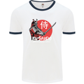 Bushido Samurai Warrior Sword Ronin MMA Mens White Ringer T-Shirt White/Navy Blue