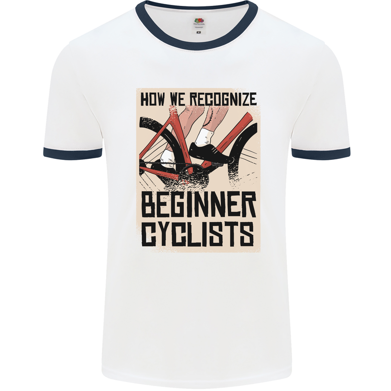 Novice Cyclists Funny Bicycle Cycling Mens Ringer T-Shirt White/Navy Blue