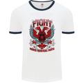 Fight Warriors Mixed Martial Arts MMA Mens White Ringer T-Shirt White/Navy Blue