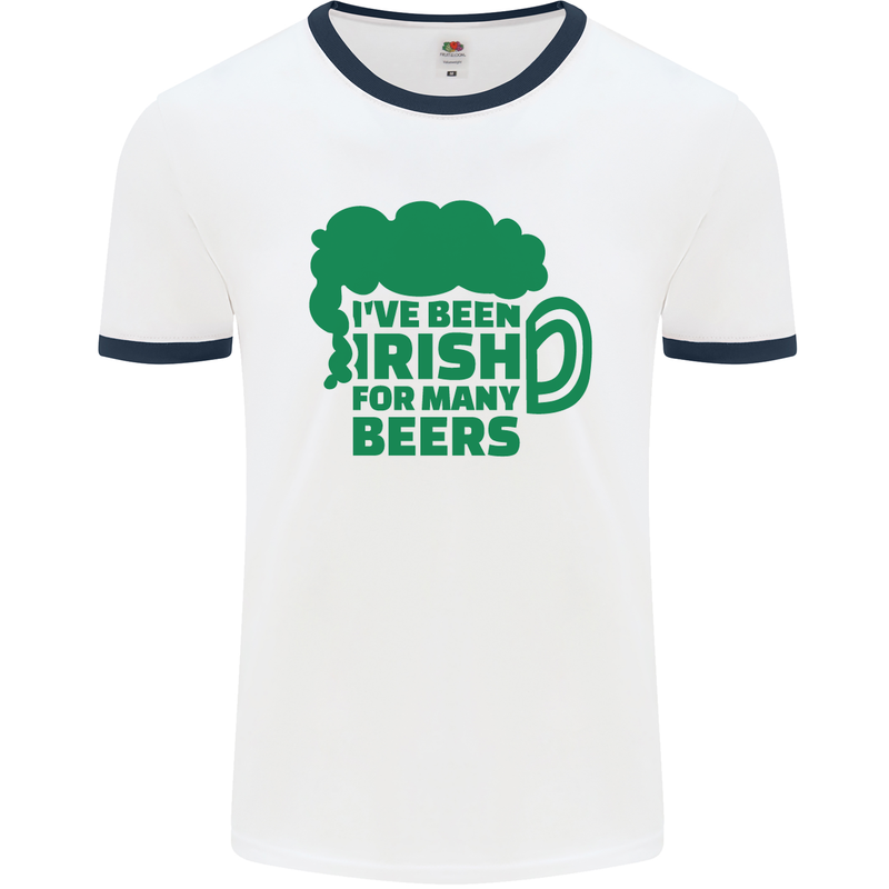 Been Irish for Many Beers St. Patrick's Day Mens White Ringer T-Shirt White/Navy Blue