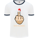 Bah Humbug Finger Flip Funny Christmas Rude Mens White Ringer T-Shirt White/Navy Blue