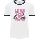 Love Never Ends Gothic Valentine's Day Mens White Ringer T-Shirt White/Navy Blue