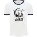 Nature Is My Religion Halloween Witch Mens White Ringer T-Shirt White/Navy Blue