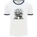 Skeleton Drummer Drumming Drum Skull Funny Mens White Ringer T-Shirt White/Navy Blue