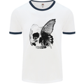 A Butterfly Skull Mens Ringer T-Shirt White/Navy Blue