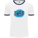 Ocean Scuba Diver Scuba Diving Mens White Ringer T-Shirt White/Navy Blue
