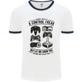 Control Freak Funny Gaming Gamer Mens White Ringer T-Shirt White/Navy Blue