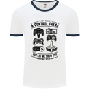 Control Freak Funny Gaming Gamer Mens White Ringer T-Shirt White/Navy Blue