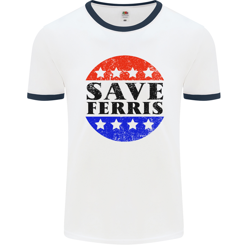 Save Ferris Distressed Mens White Ringer T-Shirt White/Navy Blue