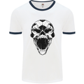 A Football Skull Soccer Footy Mens White Ringer T-Shirt White/Navy Blue