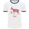 Chinese Zodiac Shengxiao Year of the Goat Mens White Ringer T-Shirt White/Navy Blue