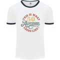 50th Birthday 50 Year Old Awesome Looks Like Mens White Ringer T-Shirt White/Navy Blue