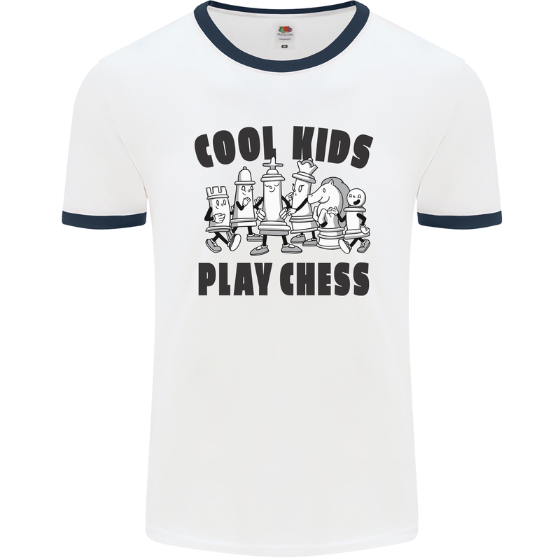 Cool Kids Play Chess Funny Game Player Mens White Ringer T-Shirt White/Navy Blue