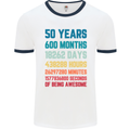 50th Birthday 50 Year Old Mens White Ringer T-Shirt White/Navy Blue
