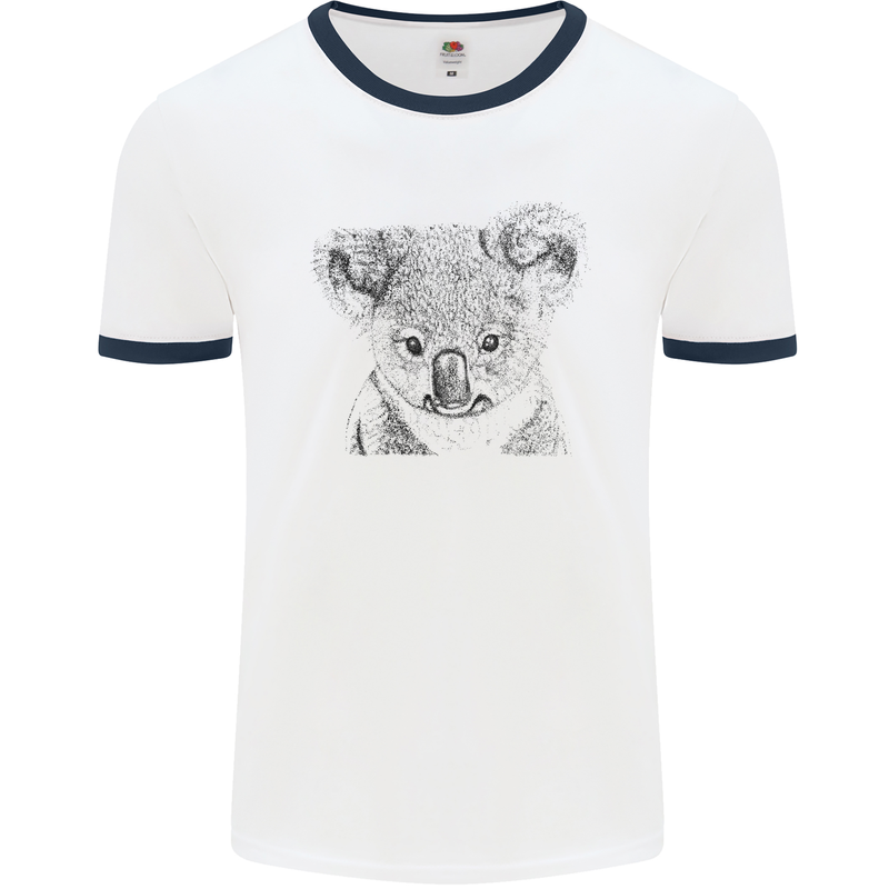 Koala Bear Sketch Ecology Environment Mens White Ringer T-Shirt White/Navy Blue