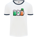 St Patricks Day Beer USA Irish Funny Mens White Ringer T-Shirt White/Navy Blue