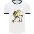 Trekking Hiking Rambling Frog Toad Funny Mens White Ringer T-Shirt White/Navy Blue