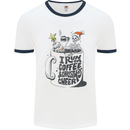 I Run On Coffee and Christmas Cheer Skull Mens White Ringer T-Shirt White/Navy Blue