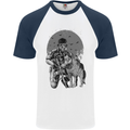 Gas Mask & Dog Apocalypse Armed Militia Mens S/S Baseball T-Shirt White/Navy Blue