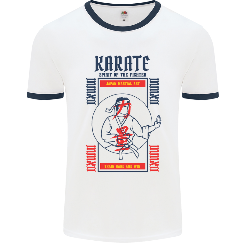 Katate Spirit Martial Arts MMA Mens White Ringer T-Shirt White/Navy Blue