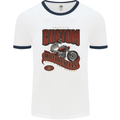 American Custom Motorcycles Biker Motorbike Mens White Ringer T-Shirt White/Navy Blue