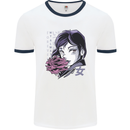 Anime Girl With Flowers Mens Ringer T-Shirt White/Navy Blue