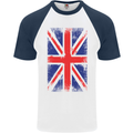 Union Jack British Flag Great Britain Mens S/S Baseball T-Shirt White/Navy Blue