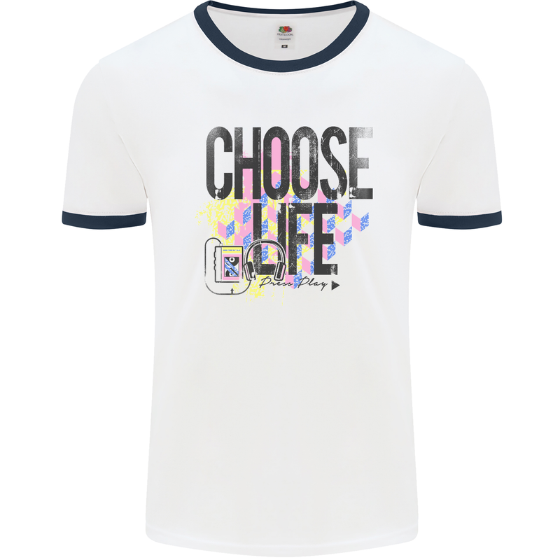 Choose Life Mens White Ringer T-Shirt White/Navy Blue