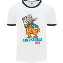 Amerisaurus T-Rex Dabbing Uncle Sam USA Mens White Ringer T-Shirt White/Navy Blue