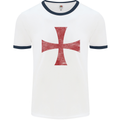 Knights Templar Cross Fancy Dress Outfit Mens White Ringer T-Shirt White/Navy Blue