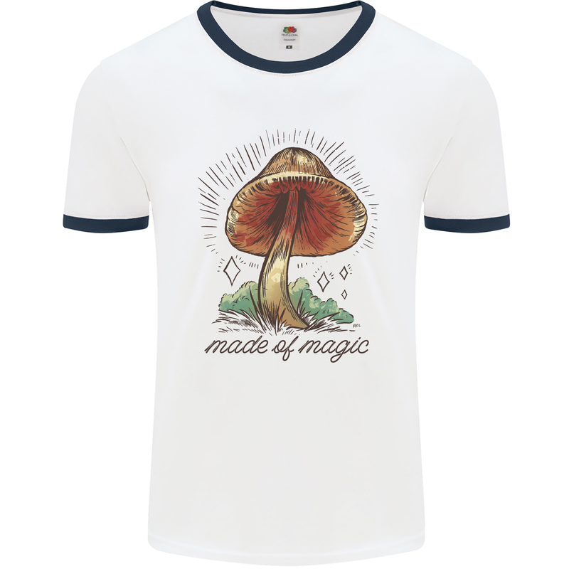 Made of Magic Mushrooms LSD Trippy Mens Ringer T-Shirt White/Navy Blue