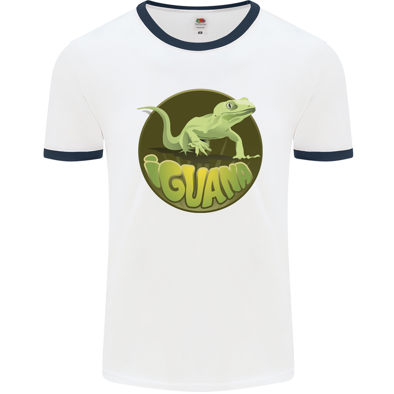 An Iguana Lizard Mens Ringer T-Shirt White/Navy Blue