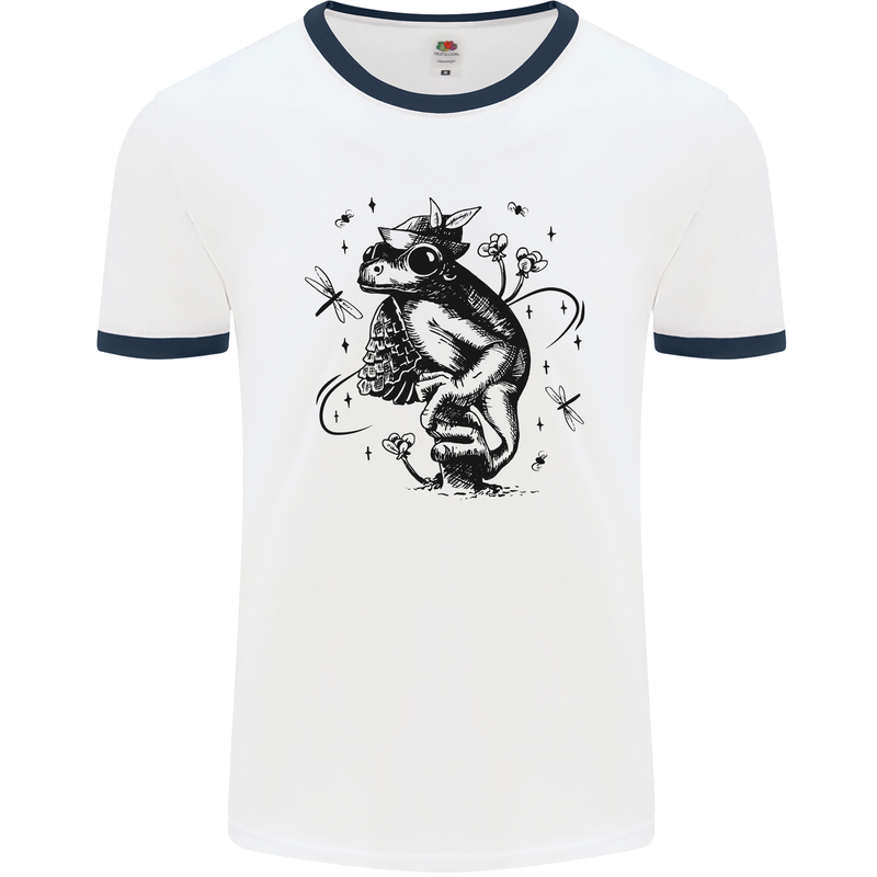 A Frog on a Mushroom Mens White Ringer T-Shirt White/Navy Blue